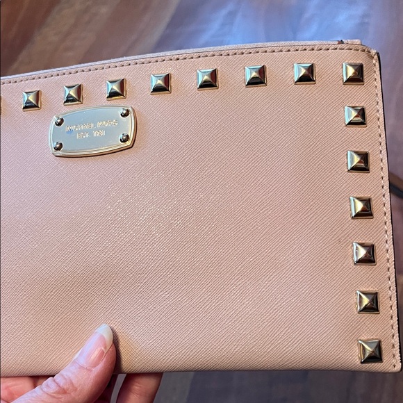 Like new Michael Kors Blush Wristlet Clutch with Stud Accents - Picture 4 of 16